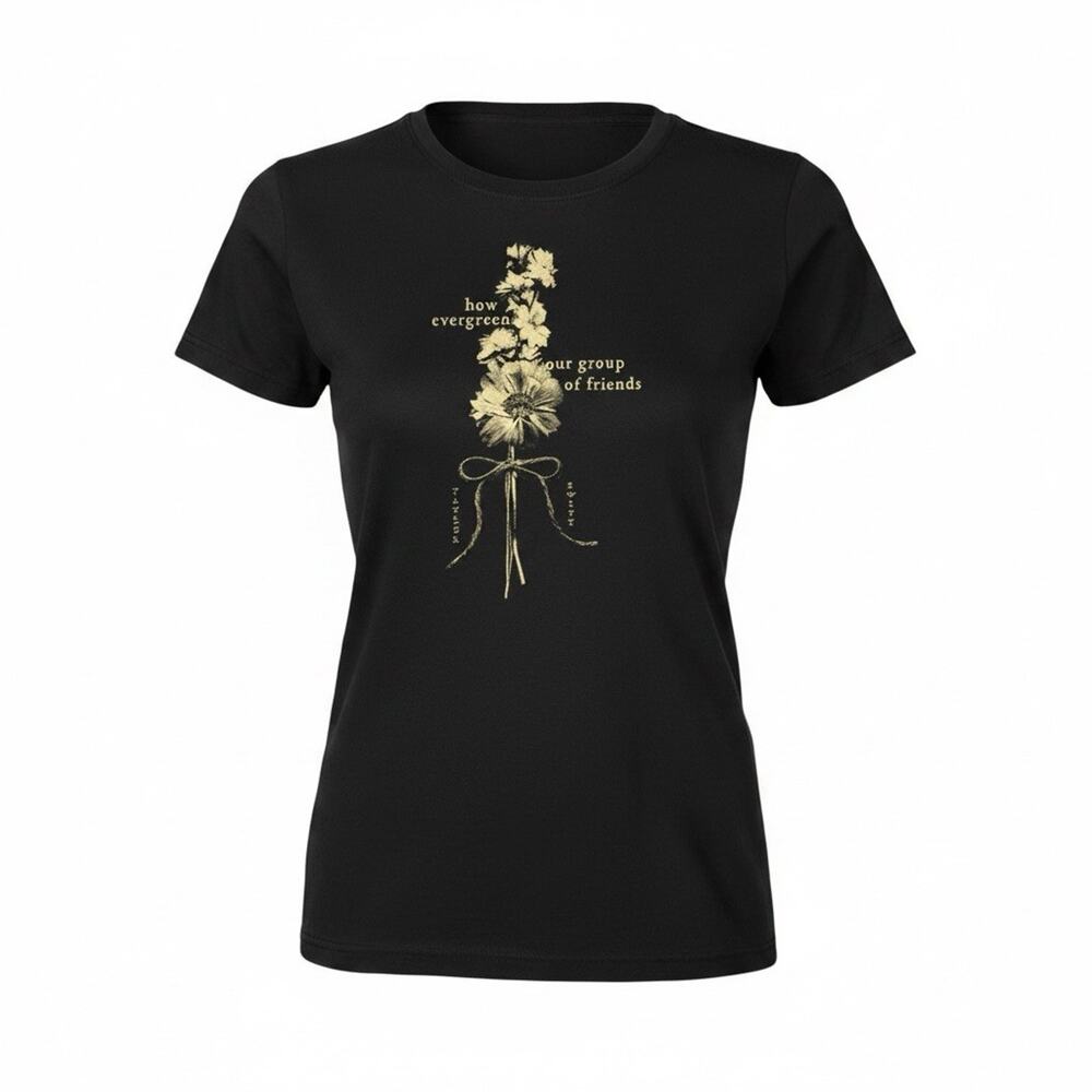 Taylor Swift Small Black Evergreen our Group of Friends Evermore Graphic T Shirt